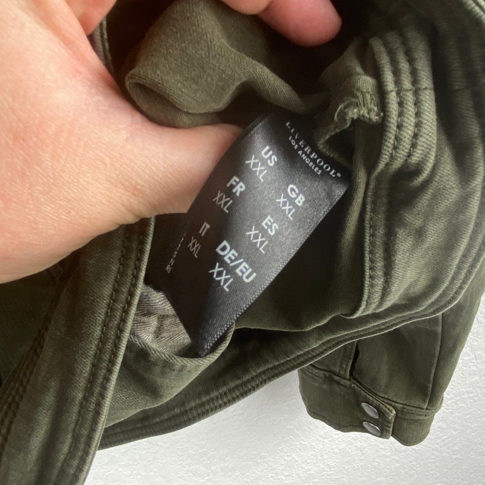 Liverpool Jeans Company Olive Green Moto-Style Jean Jacket - Picture 9 of 12